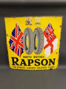 A Rapson North British Tyres pictorial enamel sign, with Royal crest and fleur de lis motifs, and