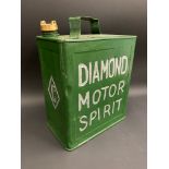 A Diamond Motor Spirit two gallon petrol can, with plain brass cap.