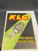 A KLG spark plugs pictorial advertising poster, in a frameless frame, 23 1/2 x 33 1/4".