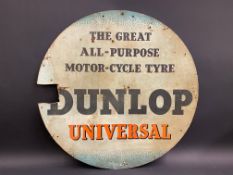 A Dunlop All-Purpose Motor-Cycle Tyre cardboard advertising sign, 21 1/2" diameter.