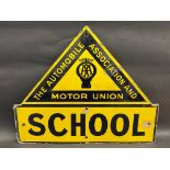 An AA and Motor Union 'School' enamel sign by F. Francis & Sons Ltd Deptford, some older repairs, 21