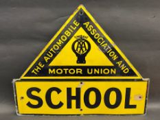 An AA and Motor Union 'School' enamel sign by F. Francis & Sons Ltd Deptford, some older repairs, 21