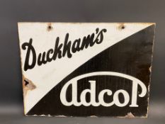 A Duckham's Adcol rectangular double sided enamel sign by Bruton of Palmers Green, 24 x 18".