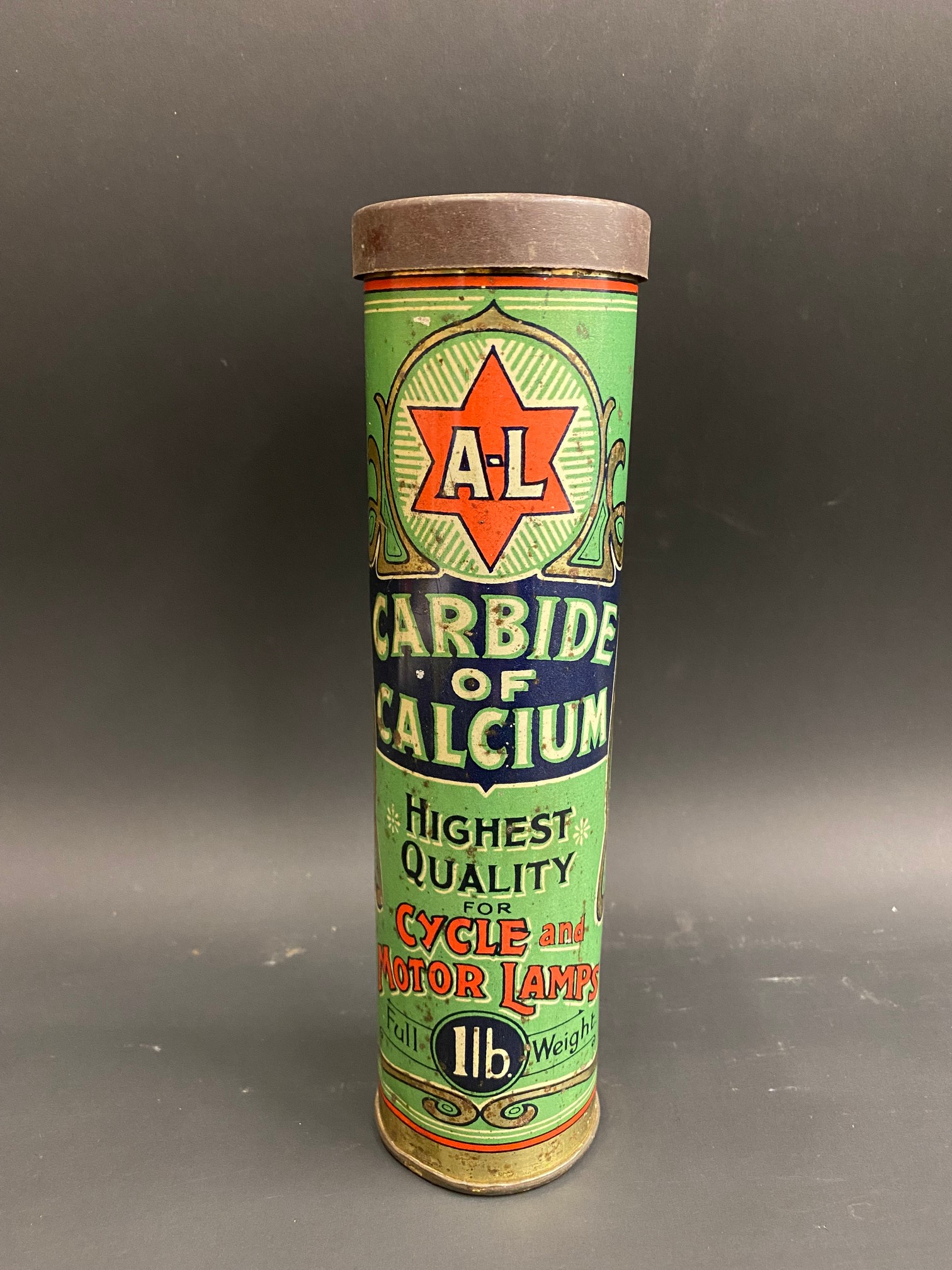 A Carbide of Calcium 1lb cylindrical tin in good condition.