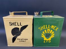 A Shell Aviation Spirit two gallon petrol can by Valor, dated January 1934 plus a Shell-Mex & BP Ltd