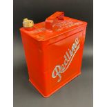A Redline two gallon petrol can by Valor dated April 1929, with original brass cap.