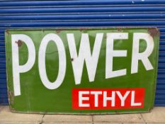 A large Power Ethyl rectangular enamel sign in good condition, 72 x 42".