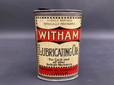 A Witham Lubricating Oil oval can in excellent condition.