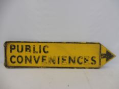 A heavy cast metal Public Conveniences directional double sided street sign, 42 x 10".