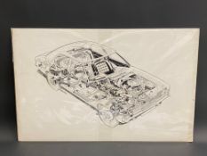 Brian Hatton - a cut away study of a Ford Cortina Mk.III, produced for The Motor, annotated to the
