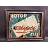 A rare and early Wakefield Motor Oil double sided enamel sign with an image of a can to both