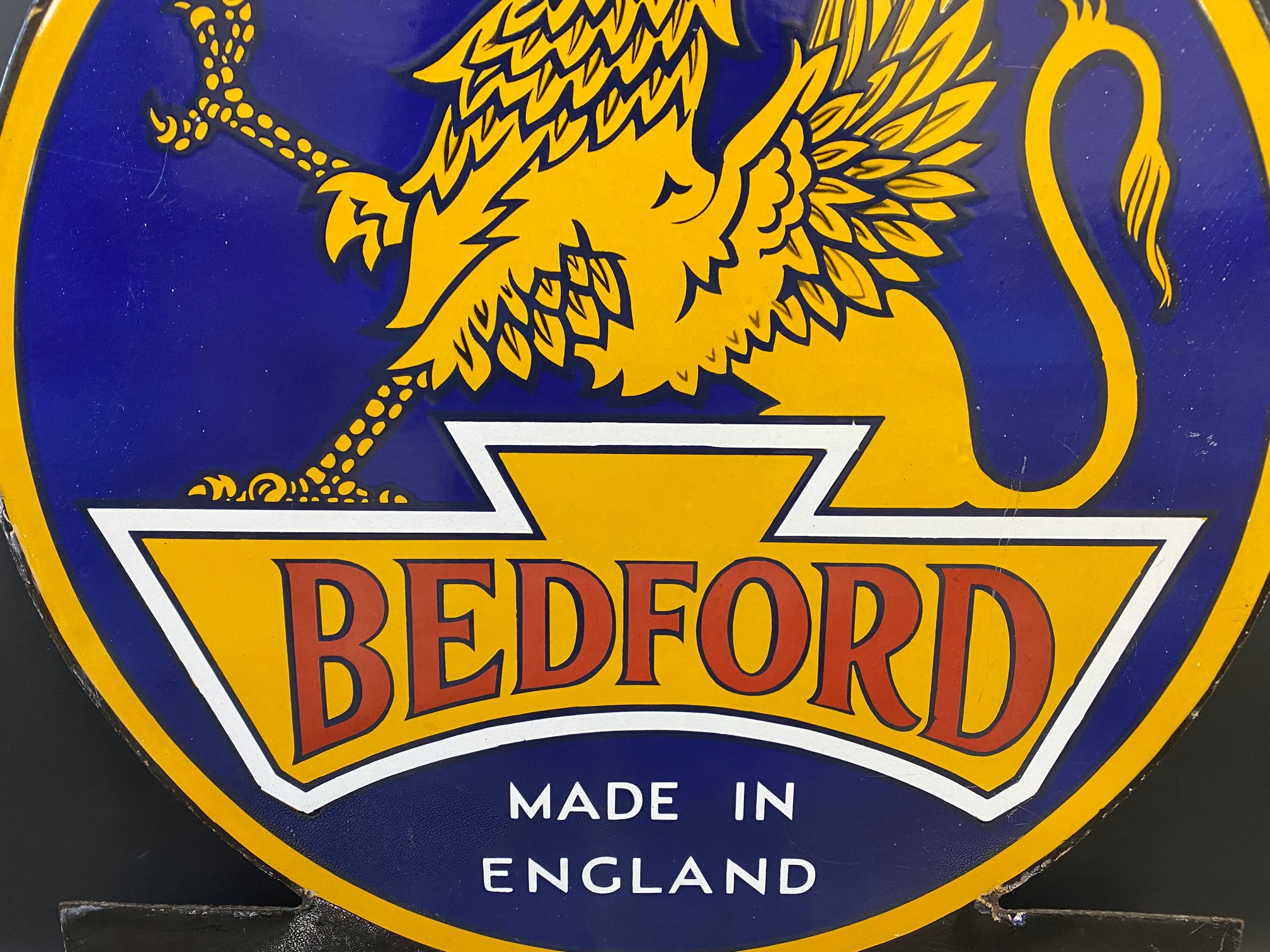 A rare Bedford Trucks and Buses double sided enamel sign with an image of a griffin to either - Image 4 of 9