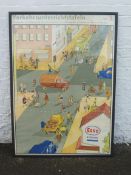 A highly pictorial Esso branded advertising teaching aid, German, 34 1/2 x 47 3/4".