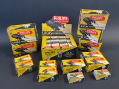 A selection of Philips light bulbs in original packaging including a counter top dispensing box.