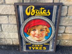 A rare Bates Cord Tyres pictorial showcard of great colour, framed and glazed, 22 x 31".