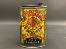 A Will-O-The Wisp Lubricating 'unequalled for cycle bearings', oval can.