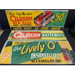 Three Oldham Batteries rectangular advertising posters, the largest 39 1/2 x 14 1/2".