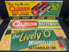 Three Oldham Batteries rectangular advertising posters, the largest 39 1/2 x 14 1/2".