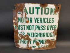 A Caution information enamel sign signalling that Motor Vehicles must not pass over this