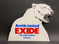 An Exide arctic tested 'polar bear' pictorial hardboard advertising sign, 21 x 18".