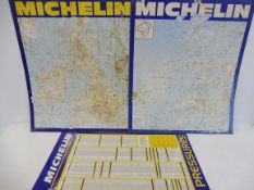 Three Michelin tyre pressure tin garage forecourt chart signs, the largest 28 3/4 x 34".