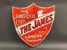 A James Cycles shield-shaped single sided enamel sign by Patent Enamel in excellent condition, 20