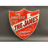 A James Cycles shield-shaped single sided enamel sign by Patent Enamel in excellent condition, 20