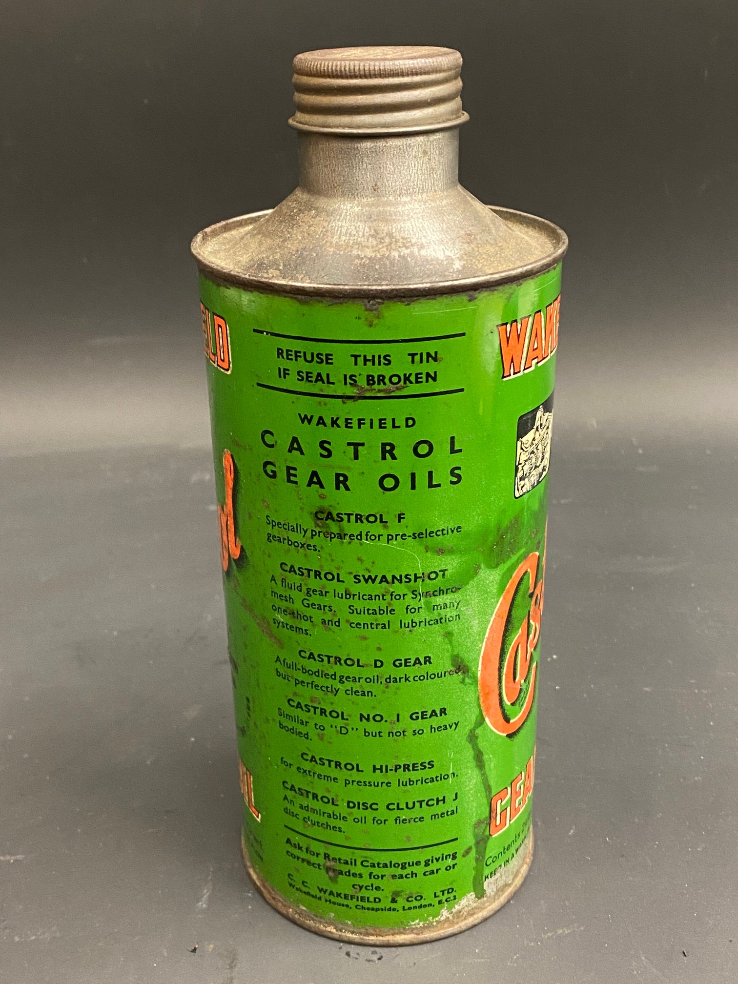 A Wakefield Castrol Gear Oil 'F' grade cylindrical quart can with image of a gearbox internals, - Image 4 of 7