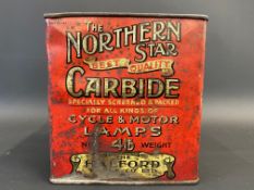 A Northern Star Carbide Cycle & Motor Lamps square 4lb tin, by The Halford Cycle Co Ltd.