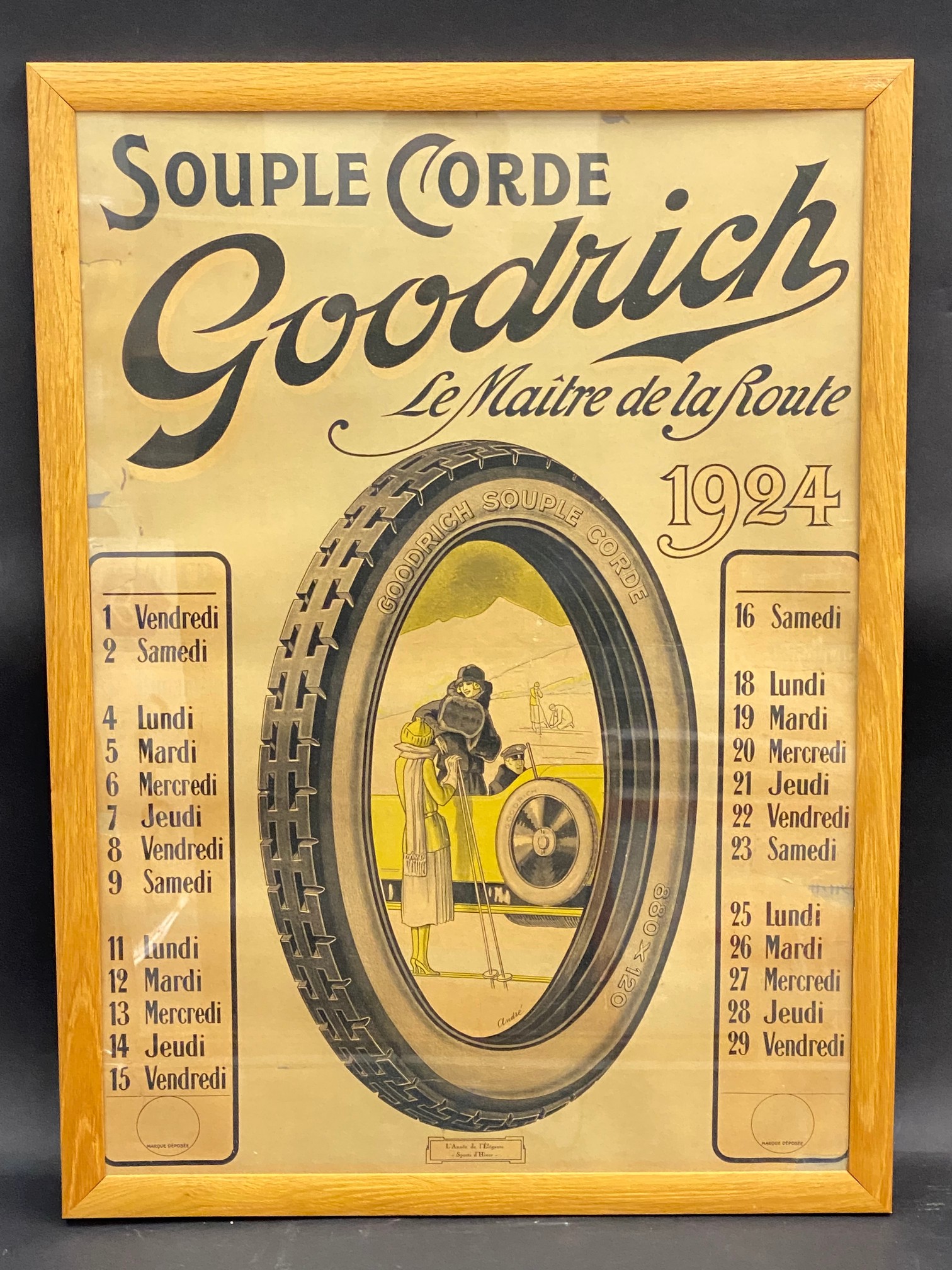 A rare set of seven Goodrich Tyres calendar posters, two for 1920 and five from 1924, excellent - Image 4 of 5