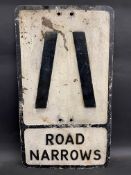 An aluminium Road Narrows rectangular road sign, 12 x 21".
