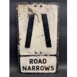 An aluminium Road Narrows rectangular road sign, 12 x 21".