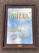 A rare Shell Motor Spirit advertising mirror in original frame bearing a brass plaque for British