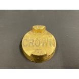 A Crown two gallon petrol can brass cap.