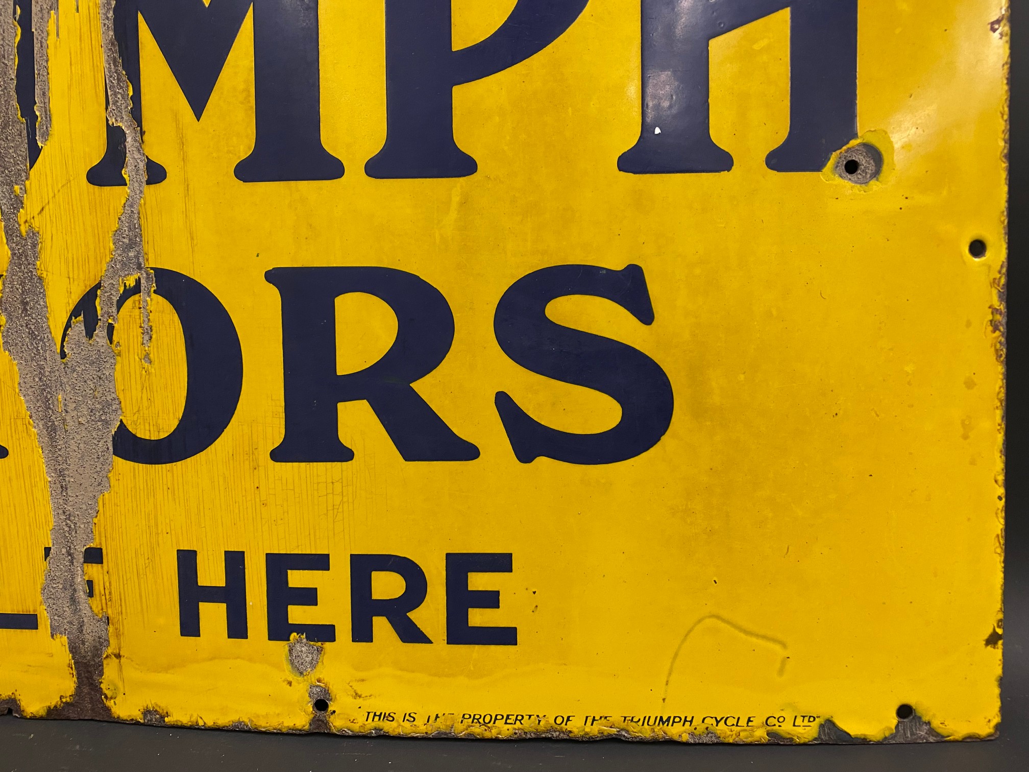 A Triumph Motors on sale here rectangular enamel sign, 30 x 15". - Image 4 of 6