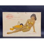 A Hepolite pictorial showcard, depicting a recumbant glamorous lady, 16 x 10 1/4".