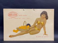 A Hepolite pictorial showcard, depicting a recumbant glamorous lady, 16 x 10 1/4".