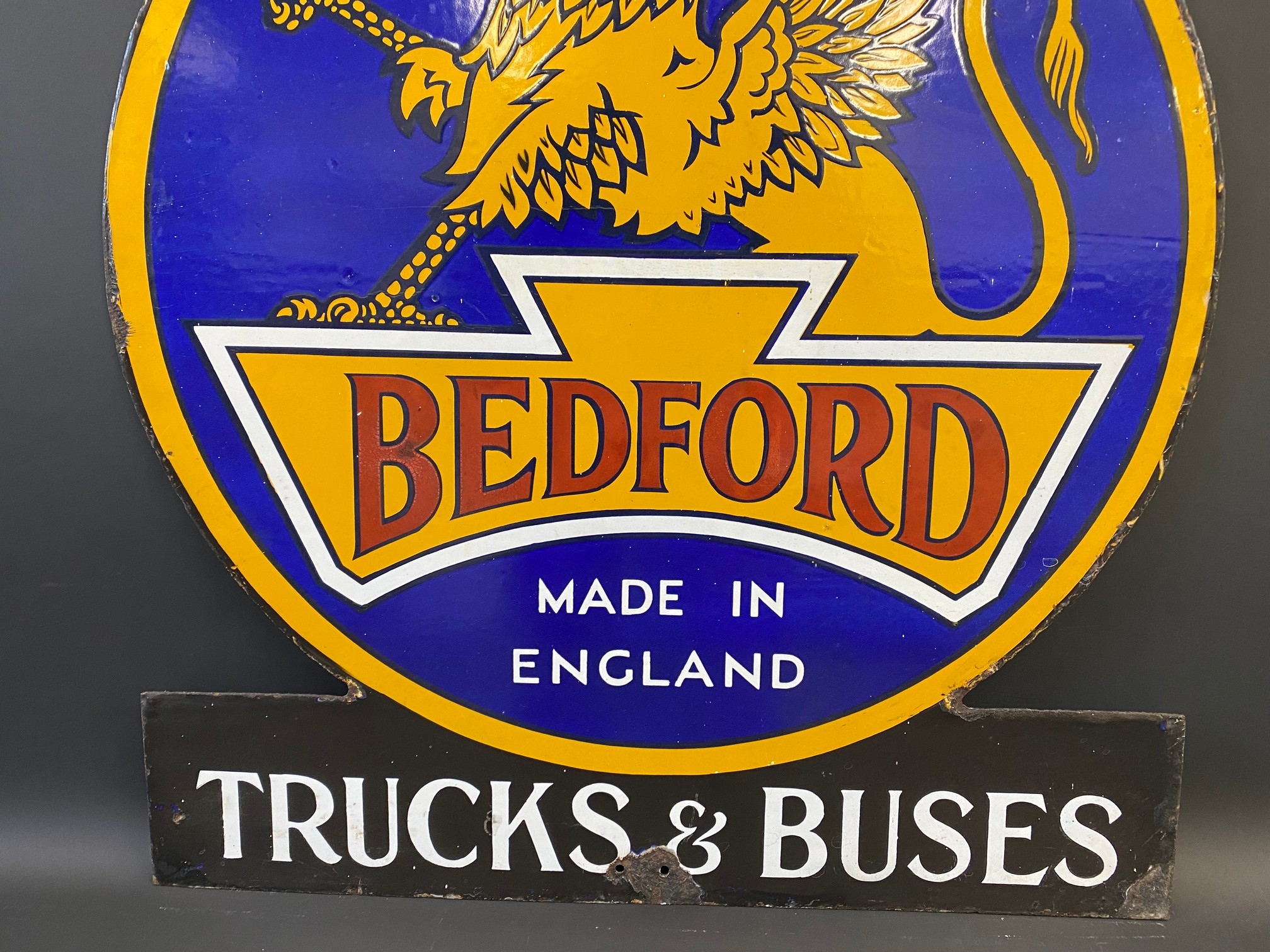 A rare Bedford Trucks and Buses double sided enamel sign with an image of a griffin to either - Image 9 of 9