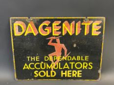 A Dagenite Accumulators Sold Here double sided enamel sign, 20 x 15".