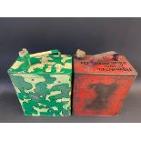 A War Department two gallon petrol cAn, dated 1944 and painted in camouflage colours, plus a GPO two