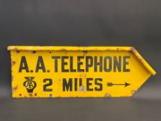 An AA Telephone 2 Miles directional double sided enamel sign, 28 x 11".