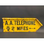 An AA Telephone 2 Miles directional double sided enamel sign, 28 x 11".