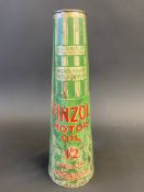 A rarely seen Finzol Motor Oil (Engelbert & Co.) cylindrical quart cardboard/foil can.