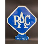 An RAC lozenge shaped double sided enamel sign with enamel attachment for Get-You-Home Service,