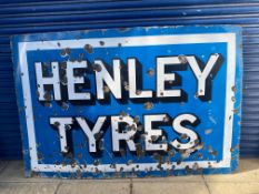 A large Henley Tyres rectangular enamel sign, 72 x 48".