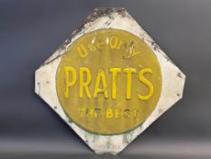 An early Pratts embossed aluminium lozenge shaped advertising sign, 27 x 27".