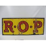 An early R.O.P. enamel sign, unusually with inset red glass reflectors, the sign attached to a board