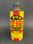 An ROP ZIP Lub. Oil 'Guaranteed to pass Air Ministry...' cylindrical quart can in excellent bright