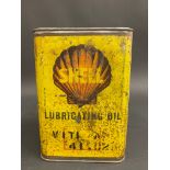 A Shell Lubricating Oil square gallon can.