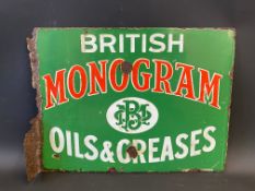 A very rare British Monogram Oils & Greases double sided enamel sign, by Willing & Co., 16 x 12".